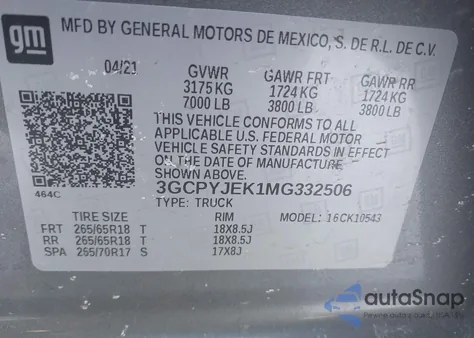 2021 Chevrolet Silverado 1500 4Wd Short Bed Lt With 2Fl из США, поврежденный, VIN 3GCPYJEK1MG332506